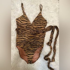 Aerie tiger print wrap one piece swimsuit